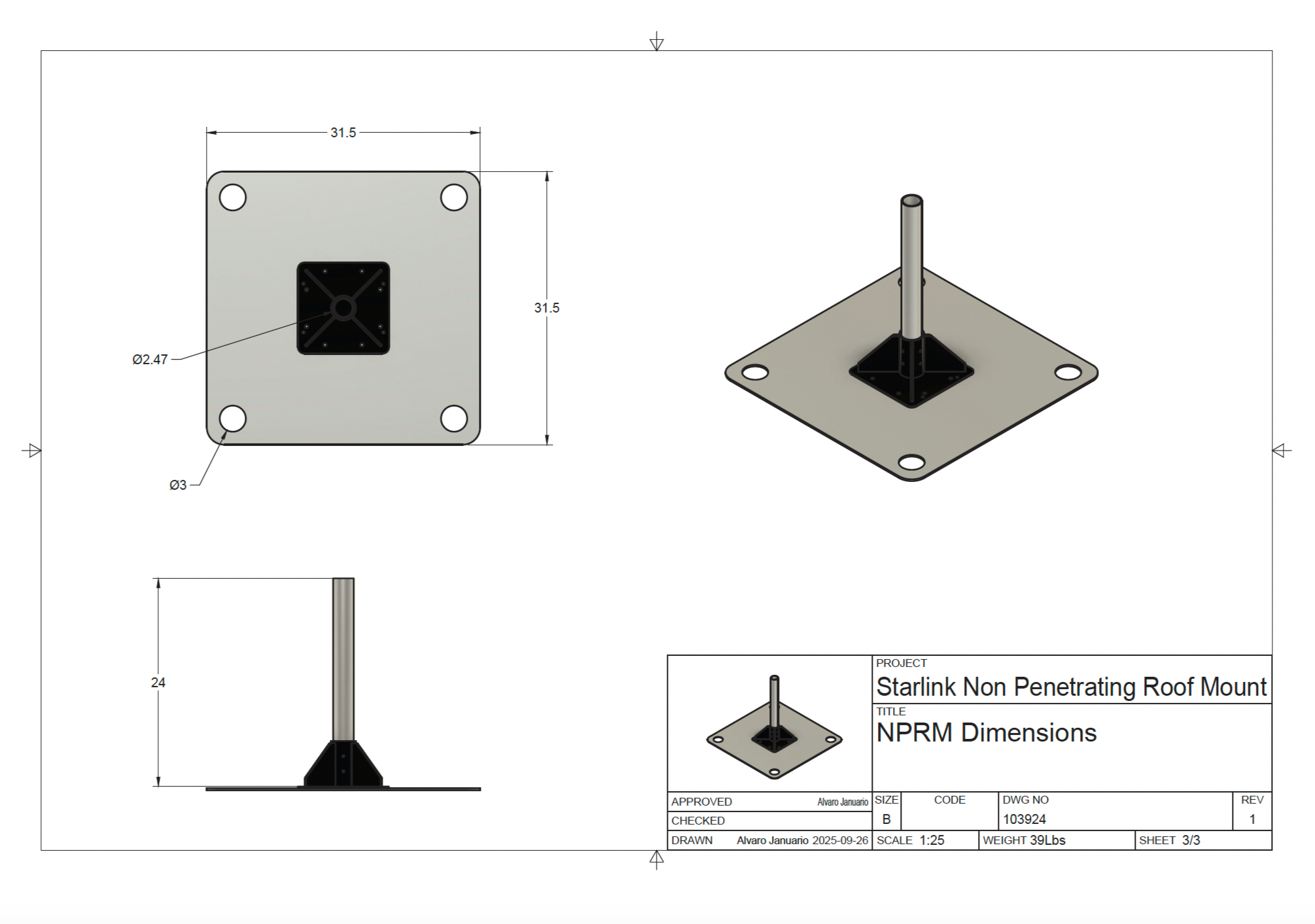 Starlink Non-Penetrating Roof Mount